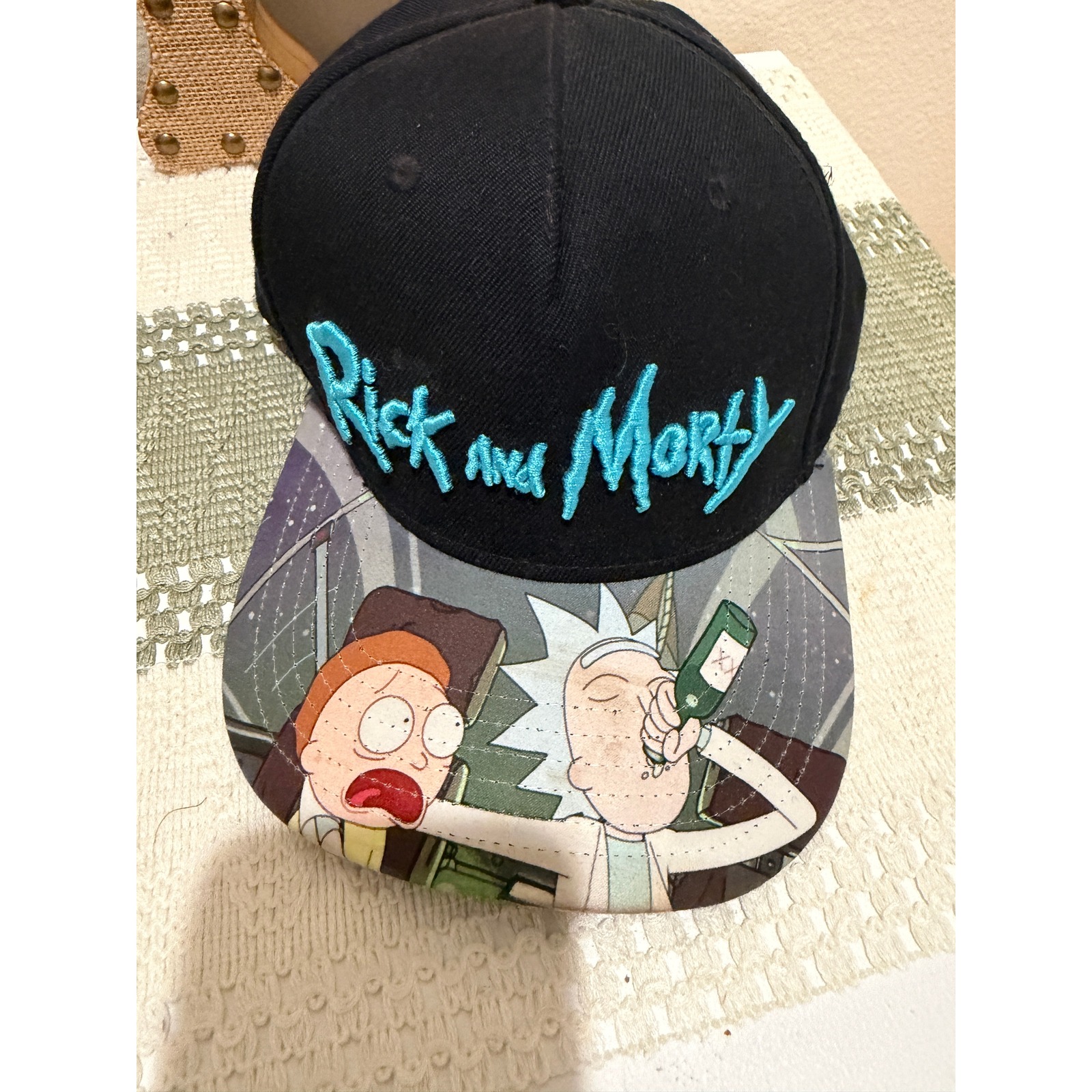 Rick And Morty Bioworld Snapback Hat Black Teal Graphic Brim Adult Swim Cap